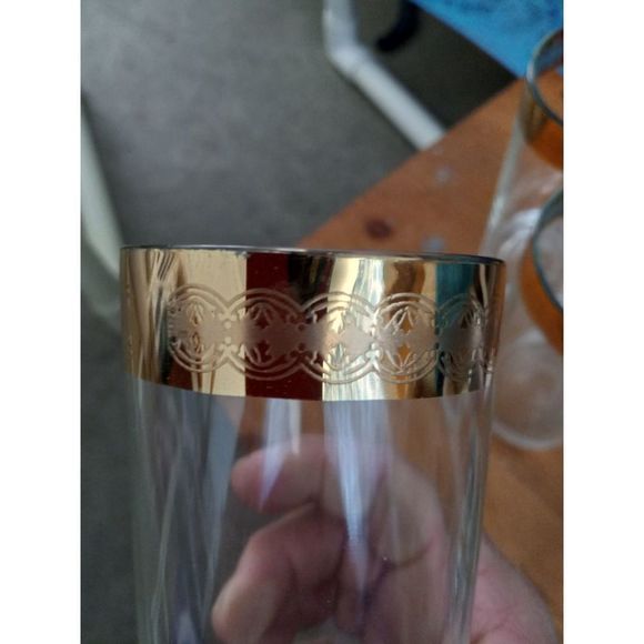 Culver vintage 60s set of 3 gold rimmed and teal drinking glasses - Picture 2 of 4
